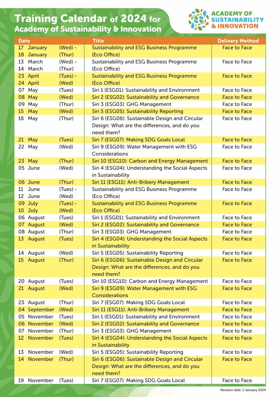 Training Calendar of 2024 for Academy of Sustainability & Innovation_Page_1
